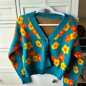 Multi colored floral knit cardigan/sweater